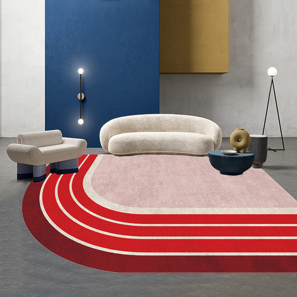 Slaapkamer vloerkleed – Onregelmatig kleurblok streep patroon – Polyester, huisdiervriendelijk