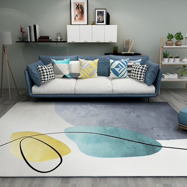 Abstract synthetisch tapijt – Anti-slip en machinewasbaar – Pastel kleurblok ontwerp