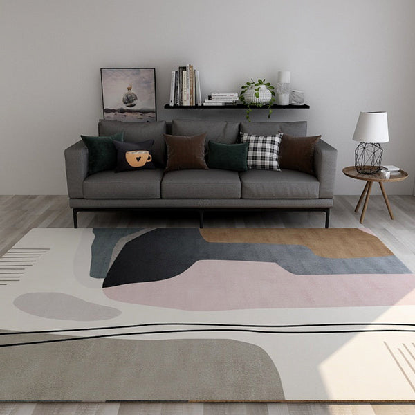 Abstract synthetisch tapijt – Anti-slip, machinewasbaar – Pastel kleurblok ontwerp