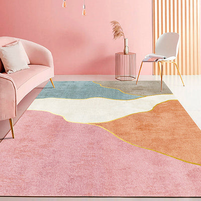 Vloerkleed met kleurblokontwerp – Huisdiervriendelijk – Polyester voor kamer — Oranje