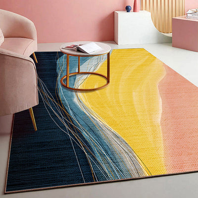 Vloerkleed met kleurblokontwerp – Huisdiervriendelijk – Polyester voor kamer — Marine