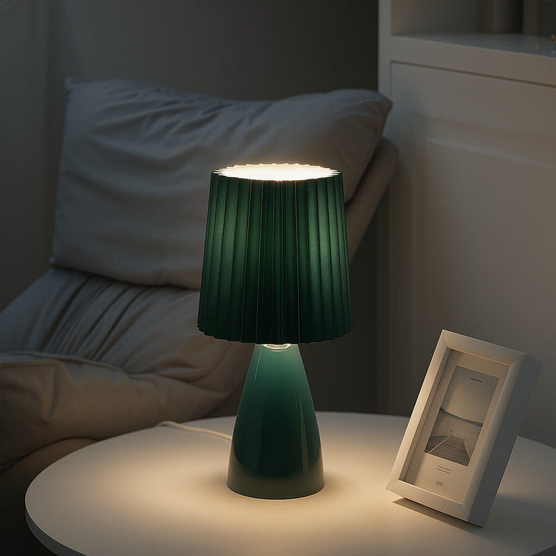 Tafellamp – Mid-Century Design – Plissé Kap & LED Verlichting