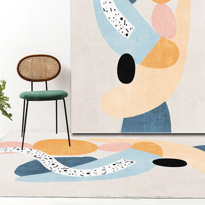 Vloerkleed | Abstracte print | Vlekbestendig, antislip, polyester, machinewasbaar — Beige