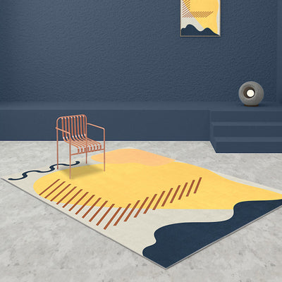 Vloerkleed | Abstracte print | Vlekbestendig, antislip, polyester, machinewasbaar — Geel