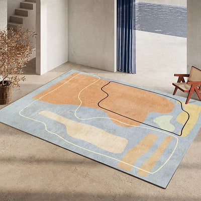 Vloerkleed | Abstracte print | Vlekbestendig, antislip, polyester, machinewasbaar — Geel rood