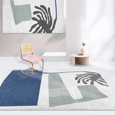 Vloerkleed | Abstracte print | Vlekbestendig, antislip, polyester, machinewasbaar — Donker blauwgrijs