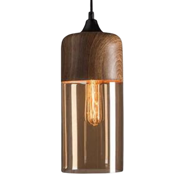 Hanglamp – Scandinavisch design – Hout met getint glas