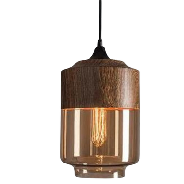 Hanglamp – Scandinavisch design – Hout met getint glas