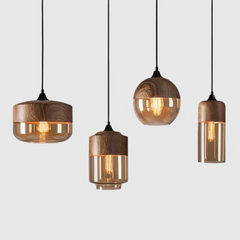 Hanglamp – Scandinavisch design – Hout met getint glas
