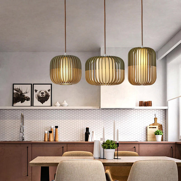 Houten Hanglamp – Modern design – Geschikt voor woonkamer, plafondmontage, energiezuinig