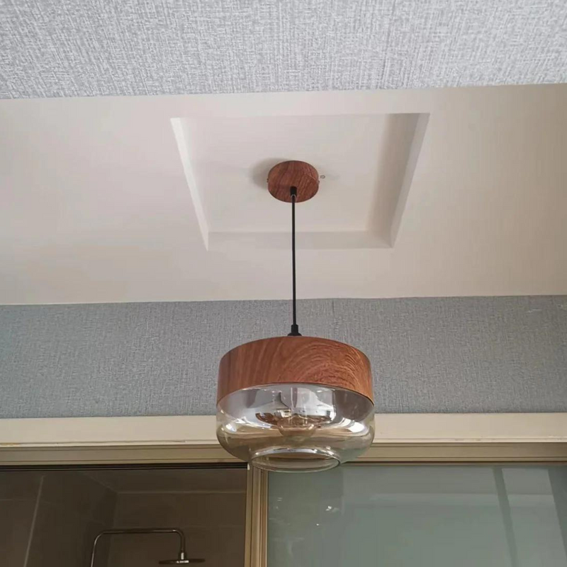 Hanglamp – Scandinavisch design – Hout met getint glas