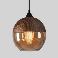 Hanglamp – Scandinavisch design – Hout met getint glas