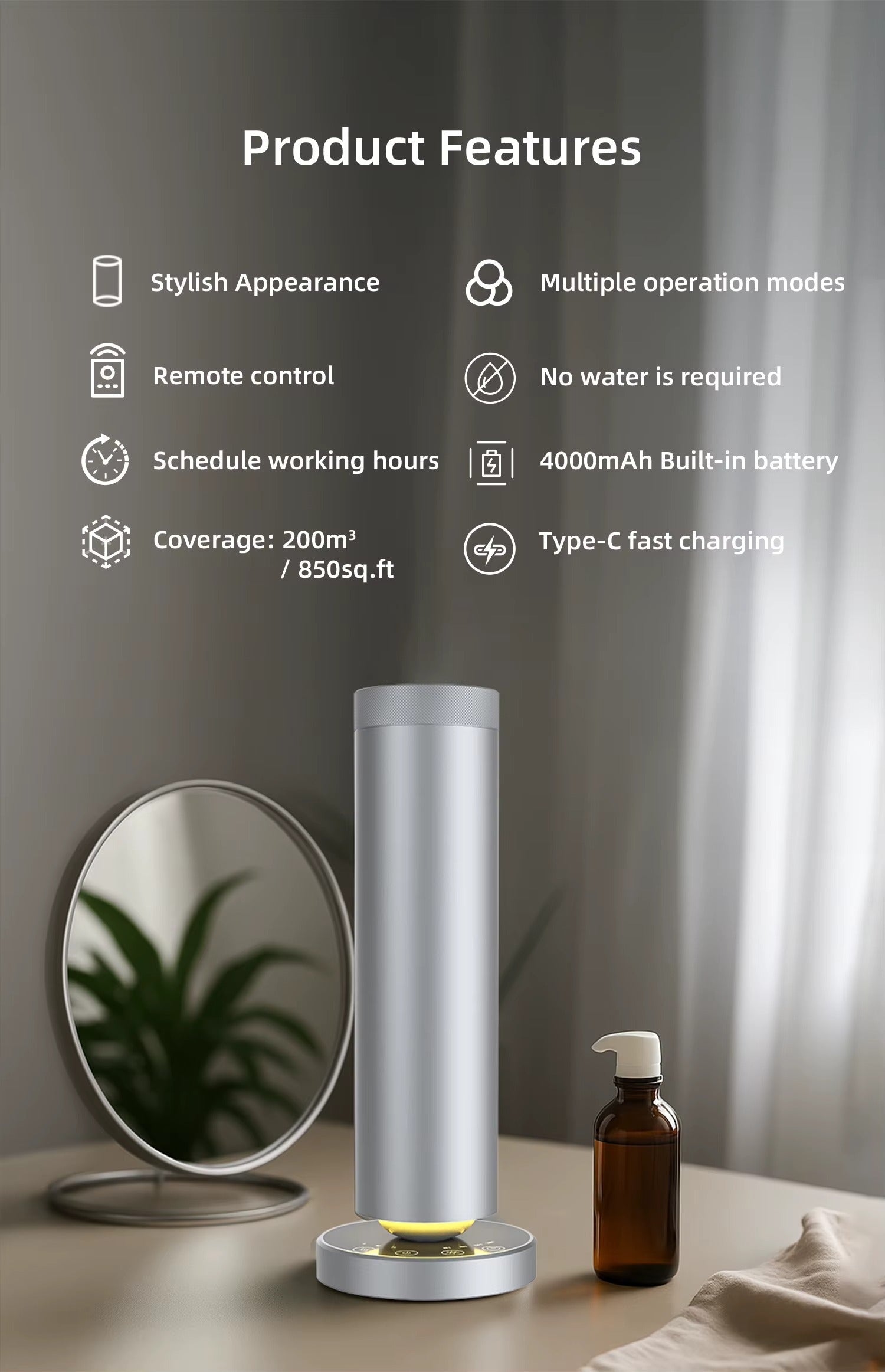 Tall Floor Aroma Diffuser M-090L | 120ml | Bluetooth & Remote Control