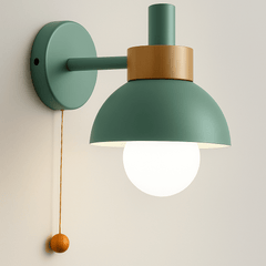 Wandlamp – Houten en ijzeren constructie – Met trekschakelaar, Macaron-stijl