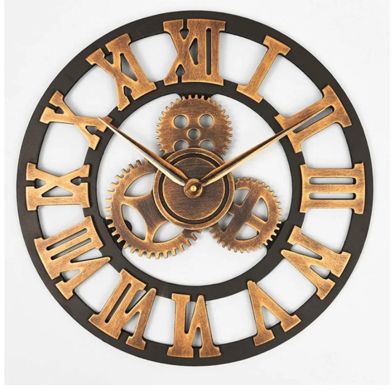 Gear Large Wall Clock | Modern Vintage Wooden Design | Silent Quartz Mechanism