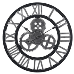 Gear Large Wall Clock | Modern Vintage Wooden Design | Silent Quartz Mechanism