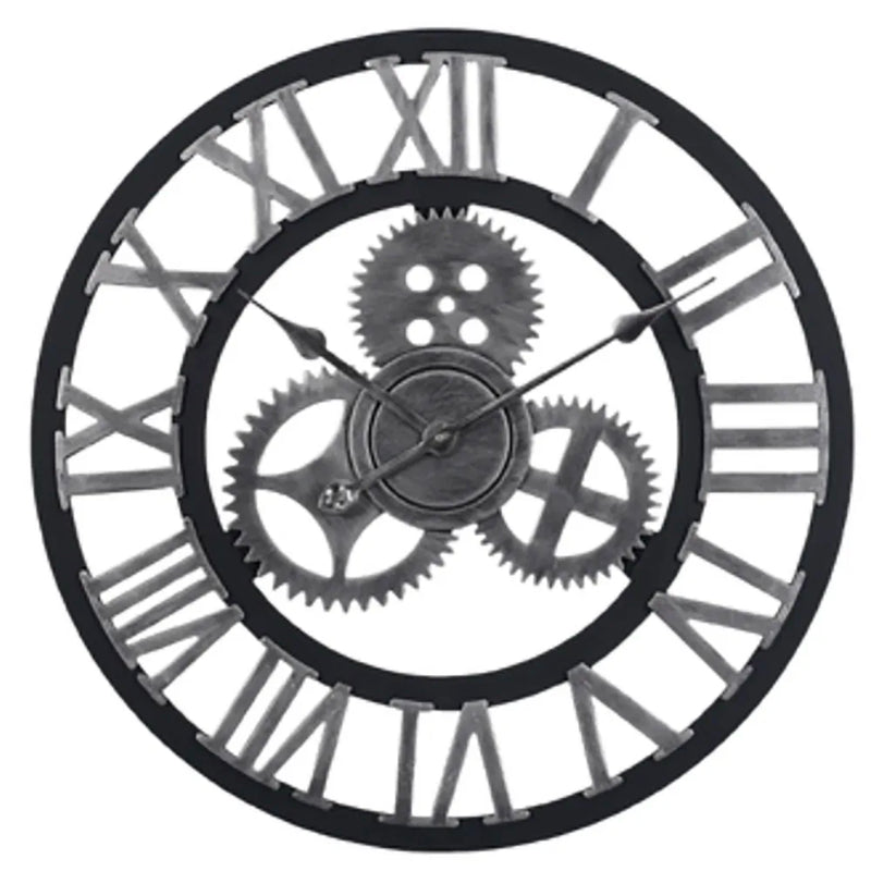 Gear Large Wall Clock | Modern Vintage Wooden Design | Silent Quartz Mechanism