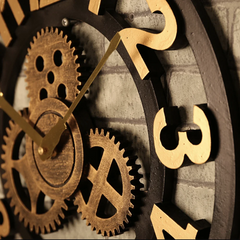 Gear Large Wall Clock | Modern Vintage Wooden Design | Silent Quartz Mechanism