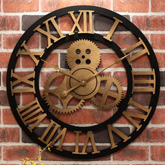 Gear Large Wall Clock | Modern Vintage Wooden Design | Silent Quartz Mechanism