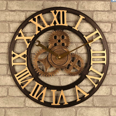 Gear Large Wall Clock | Modern Vintage Wooden Design | Silent Quartz Mechanism