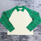 Luxe zware T-shirt met op maat gemaakte ruitprint, wafelstructuur, lange mouwen, 100% katoen, voor heren