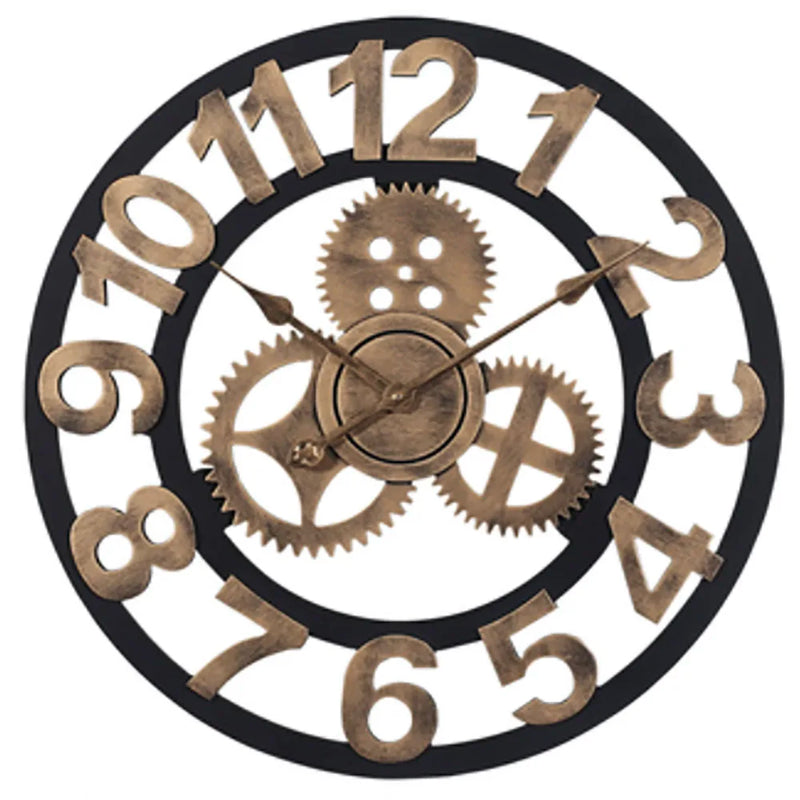 Gear Large Wall Clock | Modern Vintage Wooden Design | Silent Quartz Mechanism