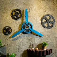 3-Color Industrial Airplane Propeller Metal Wall Clock | Silent HD Display Retro Ornament