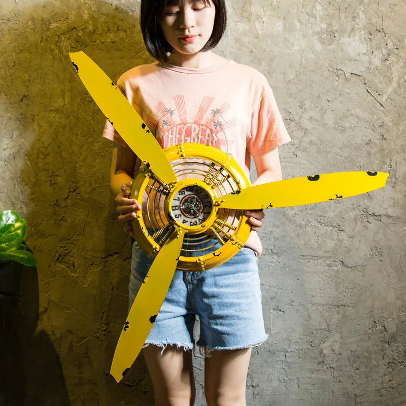 3-Color Industrial Airplane Propeller Metal Wall Clock | Silent HD Display Retro Ornament