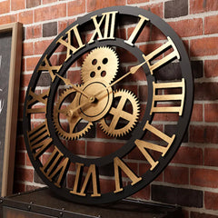 Gear Large Wall Clock | Modern Vintage Wooden Design | Silent Quartz Mechanism