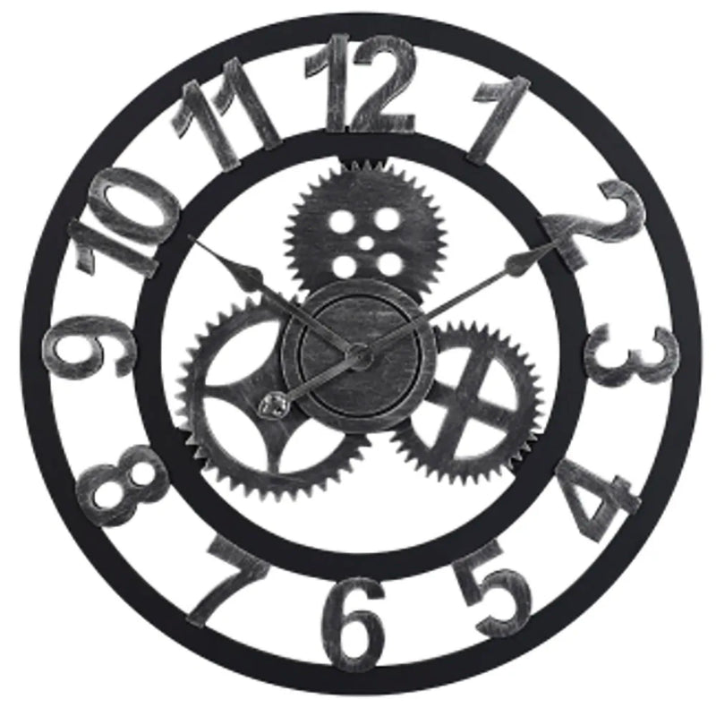 Gear Large Wall Clock | Modern Vintage Wooden Design | Silent Quartz Mechanism