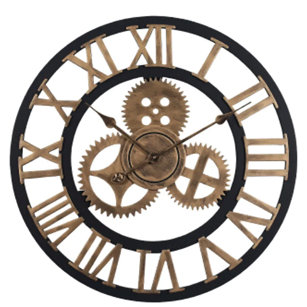 Gear Large Wall Clock | Modern Vintage Wooden Design | Silent Quartz Mechanism
