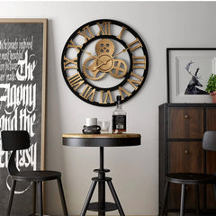 Gear Large Wall Clock | Modern Vintage Wooden Design | Silent Quartz Mechanism