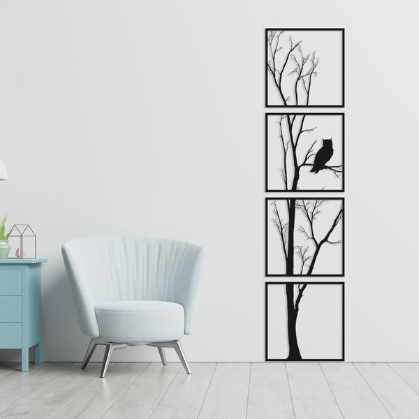 Metalen wanddecoratie | Boom en Uil | Duurzaam ontwerp voor interieurdecoratie