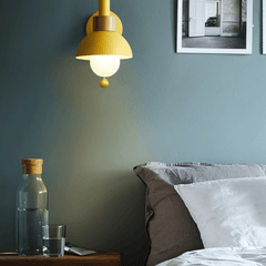Wandlamp – Houten en ijzeren constructie – Met trekschakelaar, Macaron-stijl