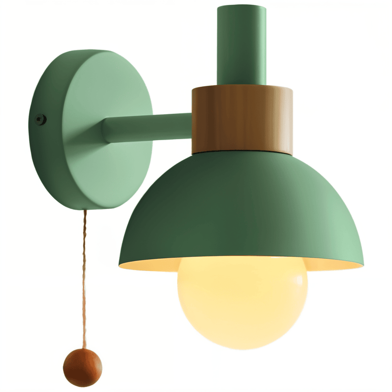 Wandlamp – Houten en ijzeren constructie – Met trekschakelaar, Macaron-stijl