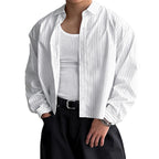 Nieuwe Britse Retro Mannen Gestreepte Shirts Trendy Losse Revers Vest Met Lange Mouwen Tops Herfst Vrije Tijd Hoge Kwaliteit Basic Blouse S-2XL