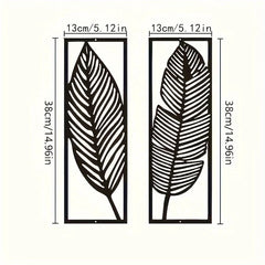 Decorative Leaves Metal Wall Art: Set of 2 | Black Metal Hanging Leaves | Elegant Iron Art