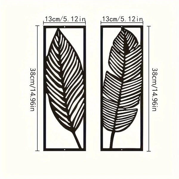 Decorative Leaves Metal Wall Art: Set of 2 | Black Metal Hanging Leaves | Elegant Iron Art