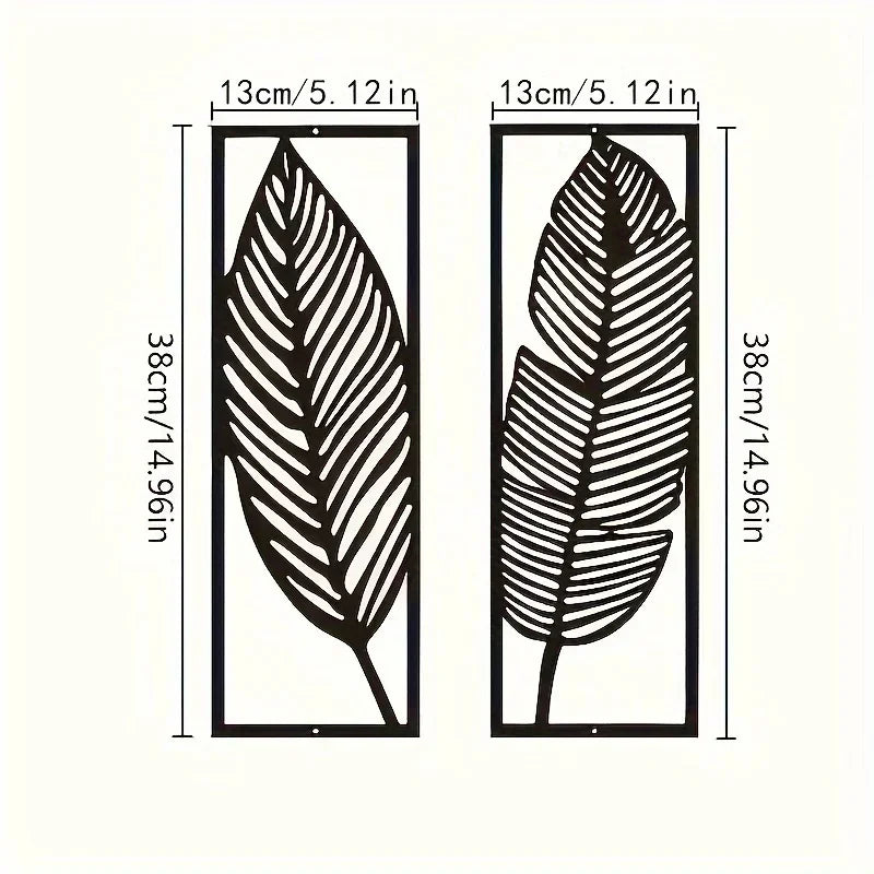 Decorative Leaves Metal Wall Art: Set of 2 | Black Metal Hanging Leaves | Elegant Iron Art