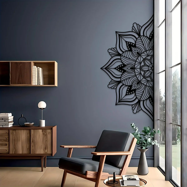 1pc Black Large Metal Mandala Wall Decor | Unique Lotus Flower Wall Art