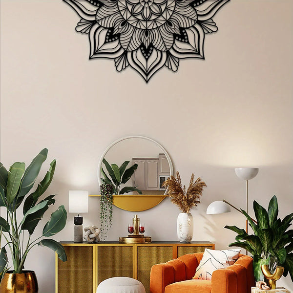 1pc Black Large Metal Mandala Wall Decor | Unique Lotus Flower Wall Art