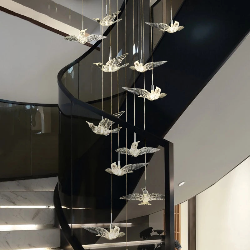 Pigeon LED Acrylic Pendant Lamp | Stair Chandelier - POUEV