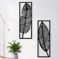 Decorative Leaves Metal Wall Art: Set of 2 | Black Metal Hanging Leaves | Elegant Iron Art