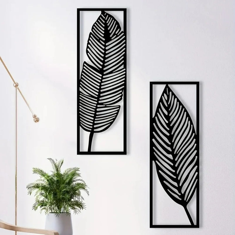Decorative Leaves Metal Wall Art: Set of 2 | Black Metal Hanging Leaves | Elegant Iron Art