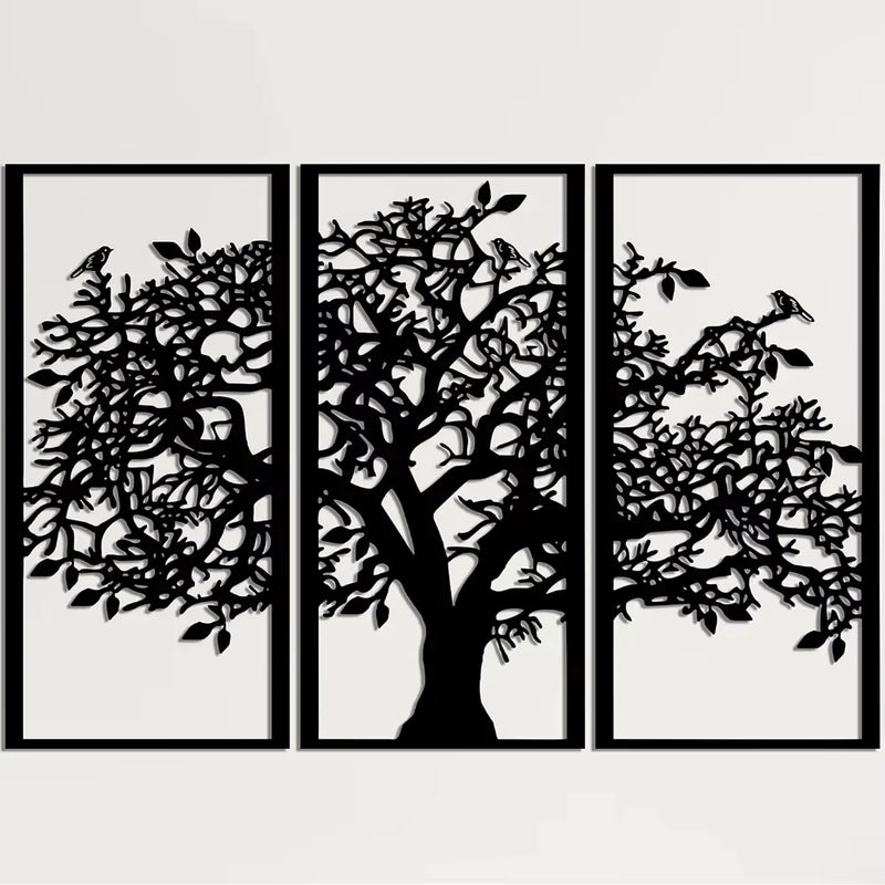 3Pcs Family Tree Metal Wall Decor | Tree of Life Iron Art | Modern 3D Wall Art