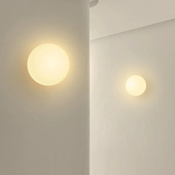 Modern Glass Wall Sconce | French Bauhaus Round Milk White Globe Lamp | Elegant Lighting - POUEV
