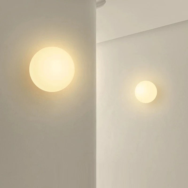 Modern Glass Wall Sconce | French Bauhaus Round Milk White Globe Lamp | Elegant Lighting - POUEV