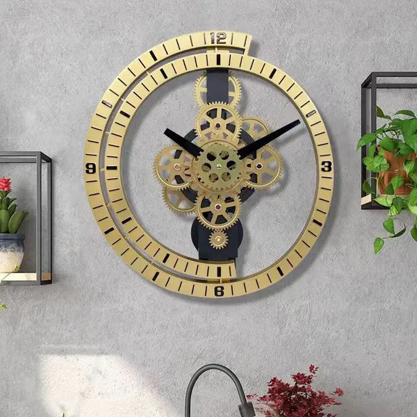 Industrial Gear Rotating Silent Wall Clock | Modern Design for Living Room & Office Art