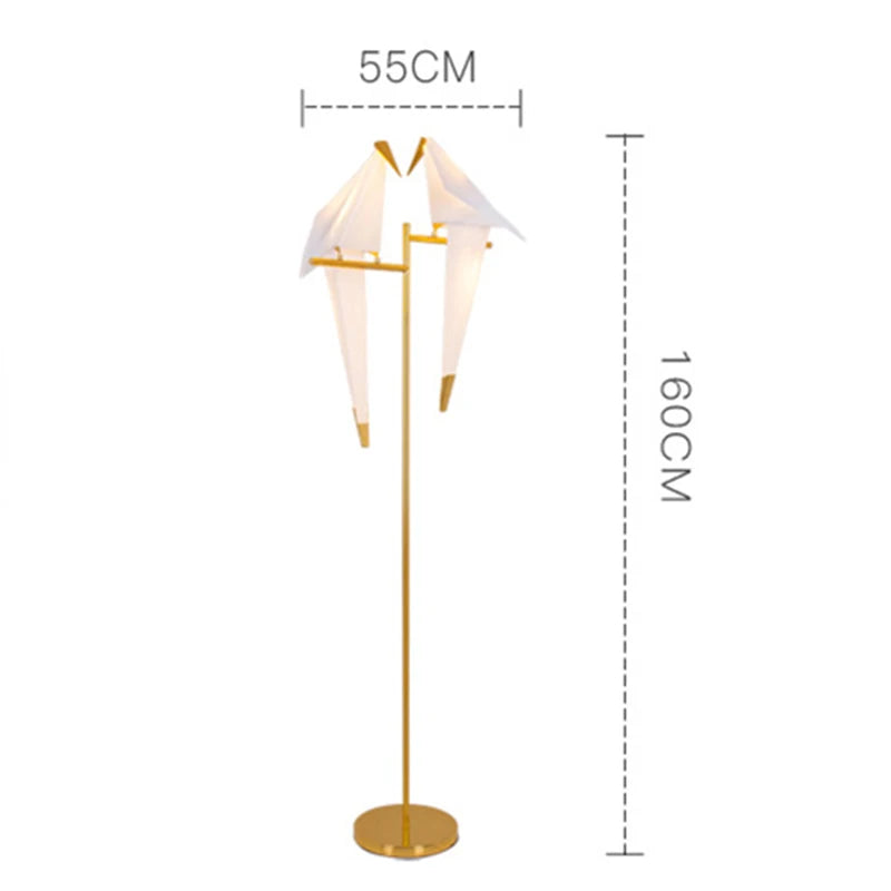 Perch Light Floor Lamp | LED Designer Gold Origami Bird Standing Lamp - POUEV
