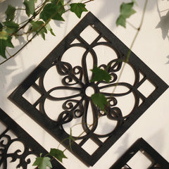 4Pcs Black Wooden Hollow Wall Decor | Boho Carved Designs in Hexagon & Square Shapes